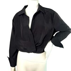 Hyfve Black Pointed Collar Cropped Blouse Size Large